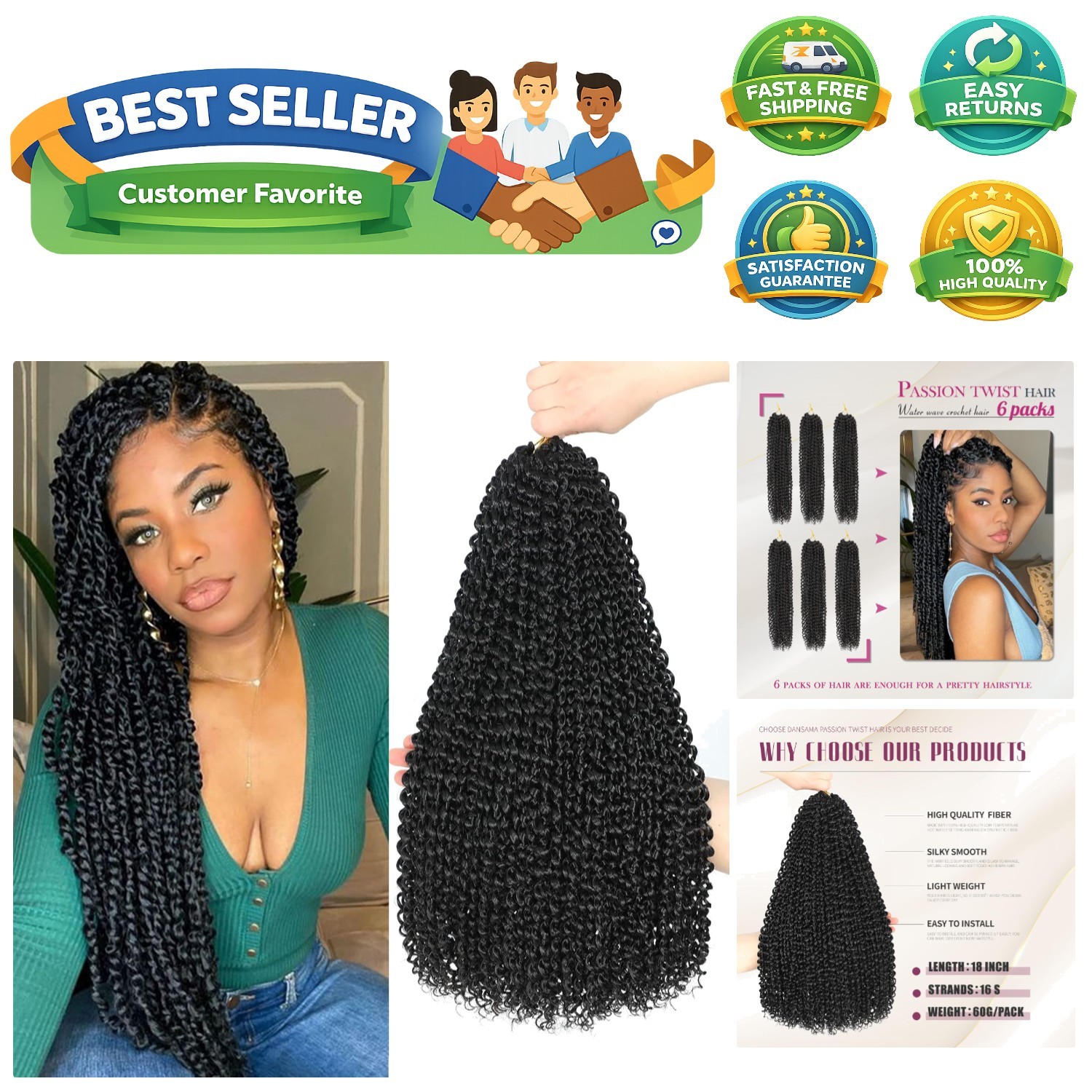 Water Wave Crochet Hair for Black Women, Long Bohemian Braiding Hair for Boho…