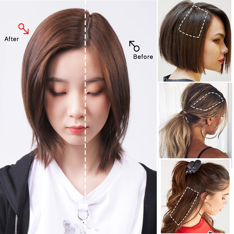 Thick Hairpad Topper Base Short Clip In Real Human Hair Extensions One Hairpiece