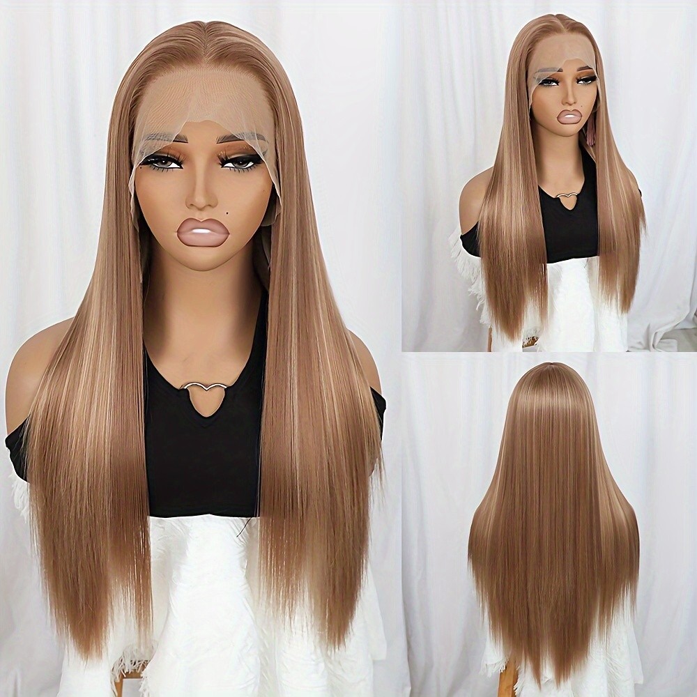 Natural Ombre Color Straight Hair Lace Front Wigs Synthetic 13×4 Free Part Party