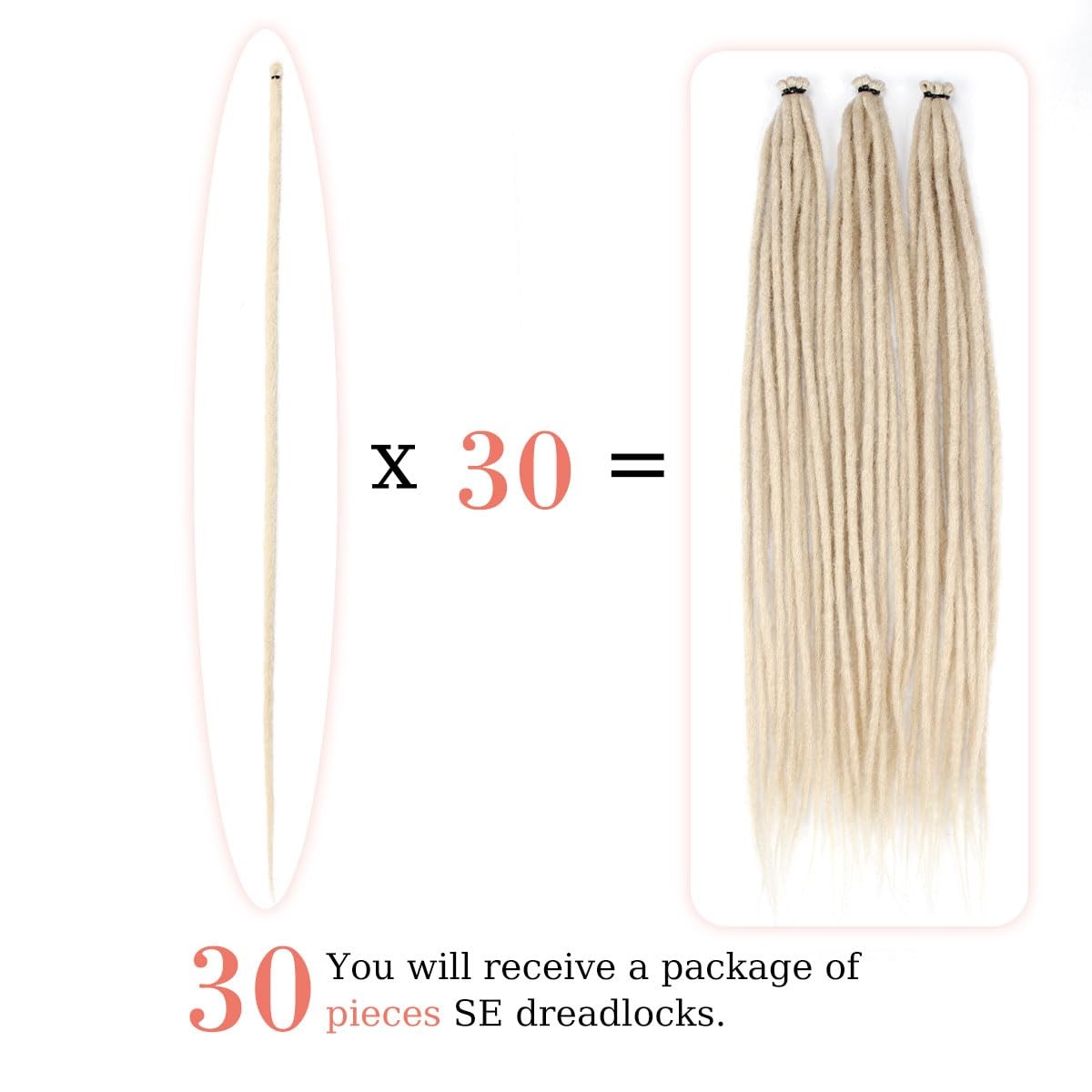 24 inch 30 pcs Dreadlock Extensions, Single Ended Thin 0.6cm Brownish Blonde …