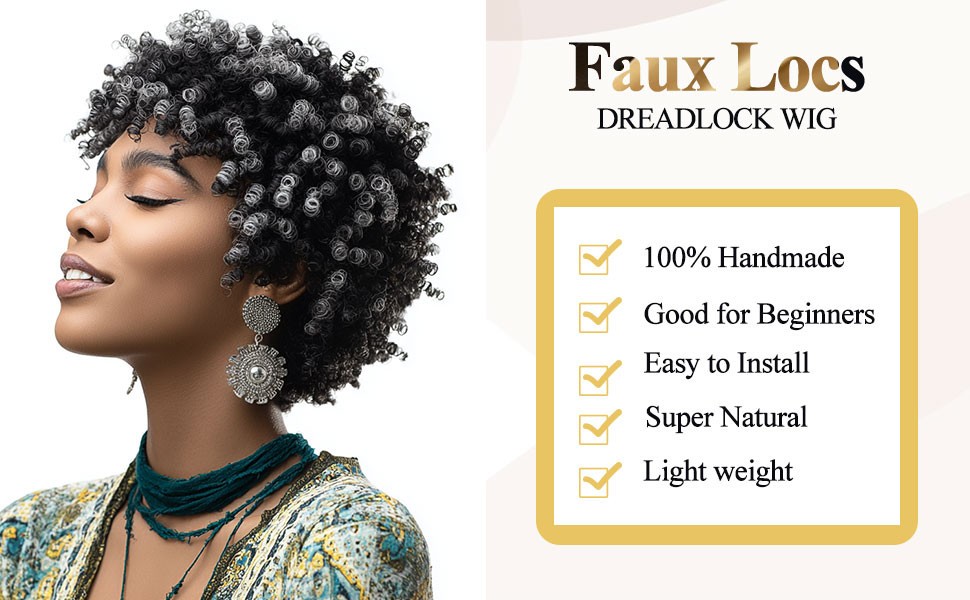 MIMAN Tight Curl Short Black Grey Afro Wig curly kink twist woman synthetic 10″