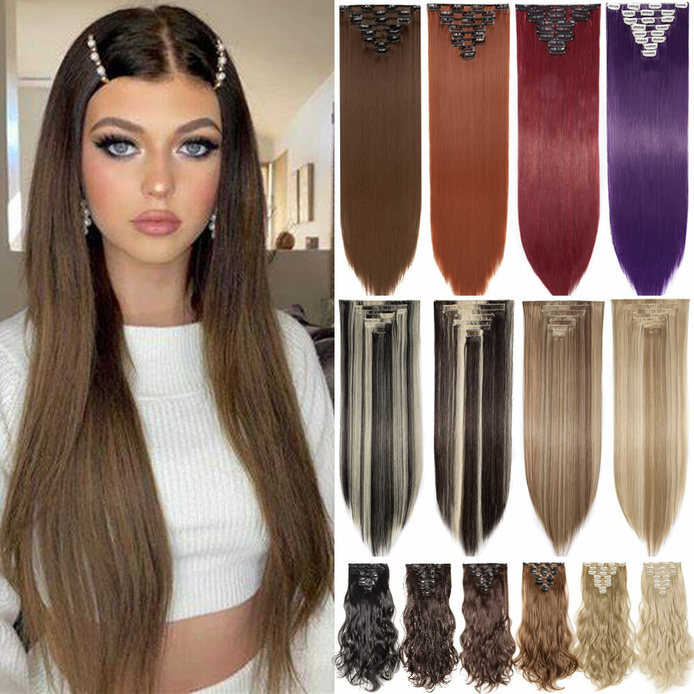 100% Natural Clip In Hair Extension Full Head Long 8Piece Real Thick Hairpiece H
