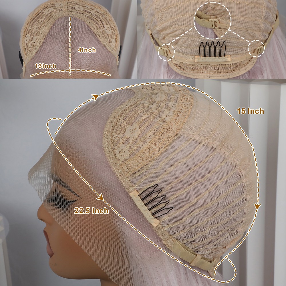 Synthetic Lace Front Wigs Heat Resistant Fiber Glueless Long Wavy Ice Pink Hair
