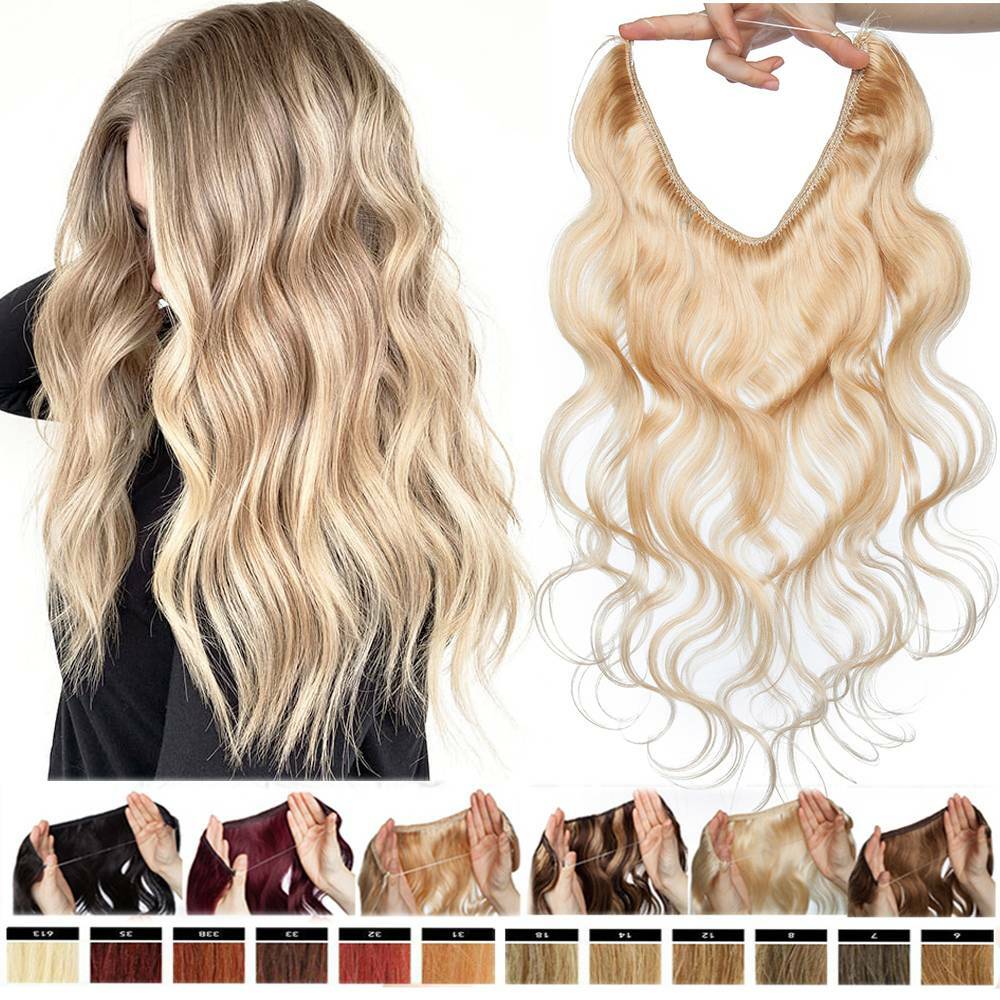 Thick Hidden Wire In 100% Remy Human Hair Extensions One Piece Wavy BLONDE