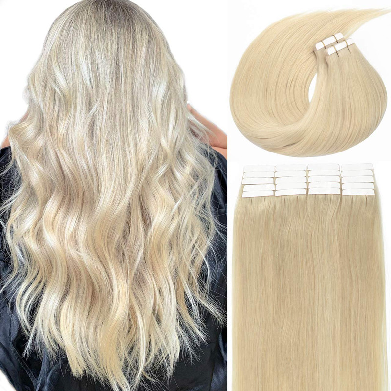 Lacerhair 22 Inch Glue In Hair Extensions 50G Blonde Tape In Hair Extensions