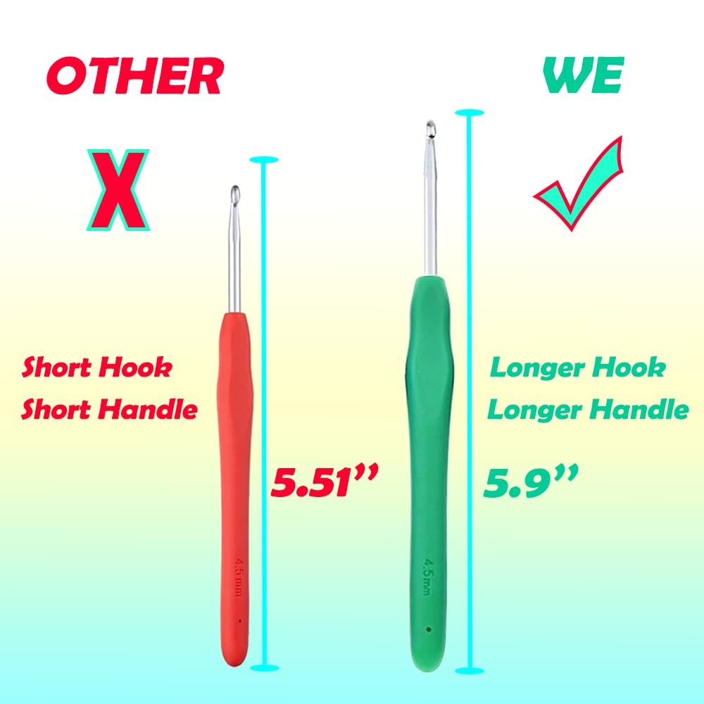 Yarniss Ergonomic Crochet Hooks Set, 9 Sizes 9 Size(2.0~6.0mm), Multicolor