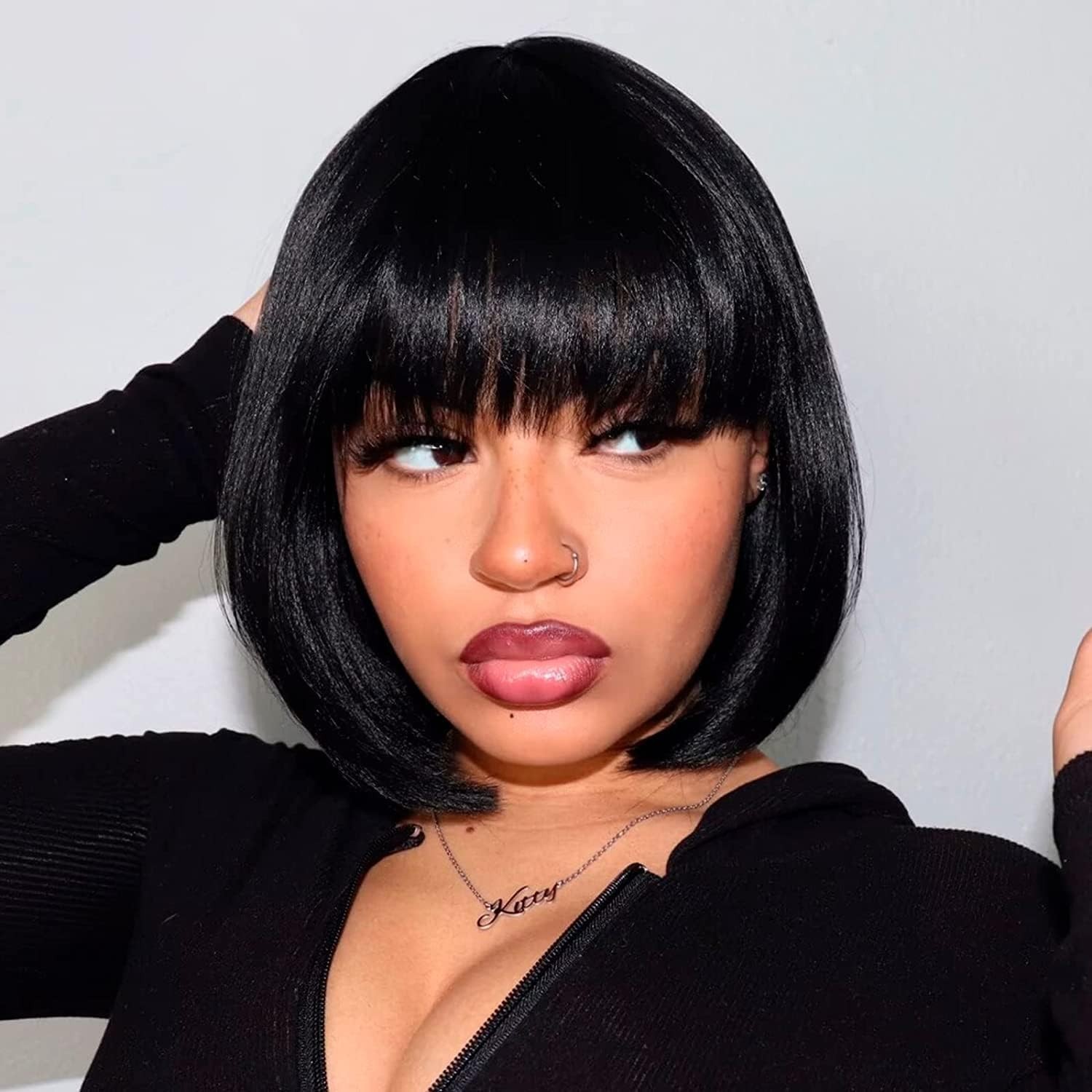 Short Bob Wig Human Hair With Bangs Glueless 2×1 Lace Wig Short Wig For Women