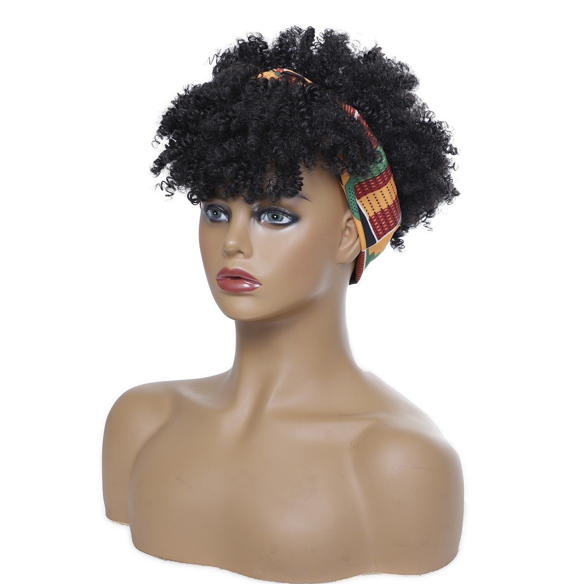 African American Short Kinky Curly Headband Wig Synthetic Hair