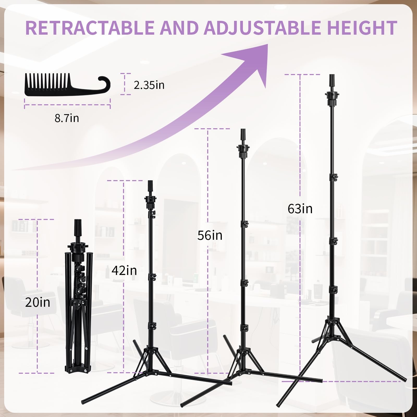 Aofadaning Mannequin Head Stand,Adjustable Wig Stand Tripod Height Black