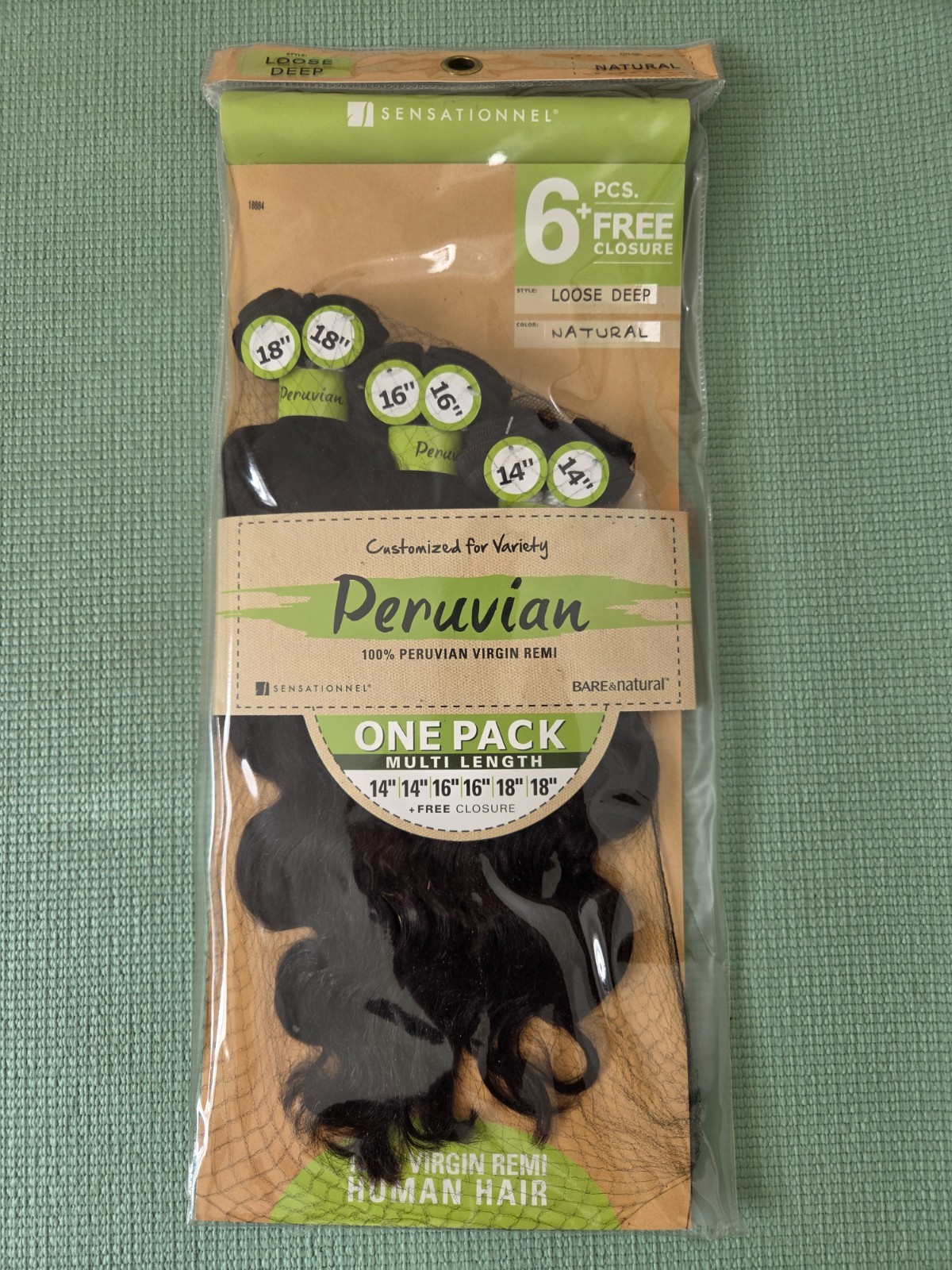 SENSATIONNEL 100% REMI HUMAN HAIR PERUVIAN 6 PCS PLUS CLOSURE 14” 16” 18”