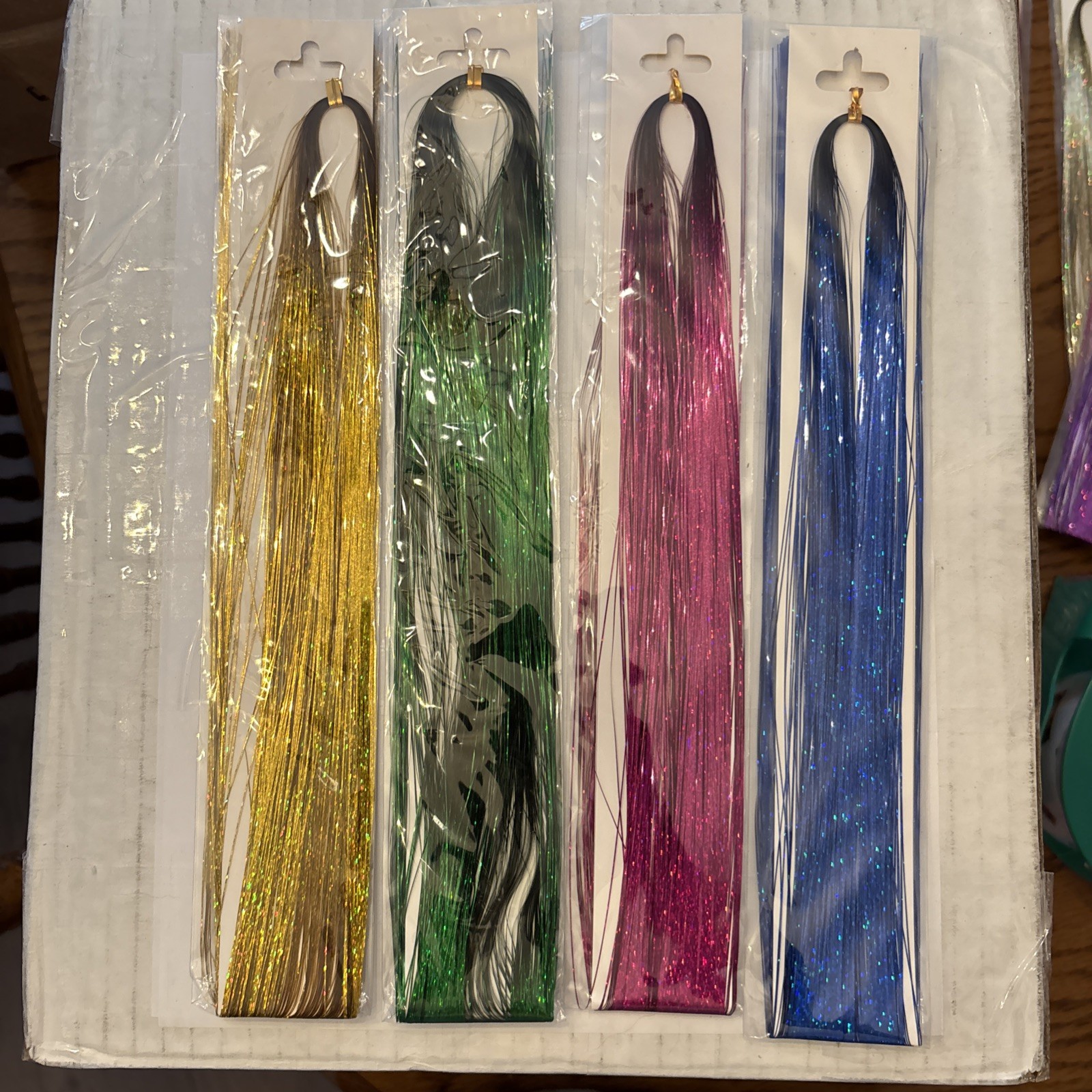 14 Pack Mixed Colors Hair Tinsel Kit with Tools 36-44 Inch Fairy Hair Extensions