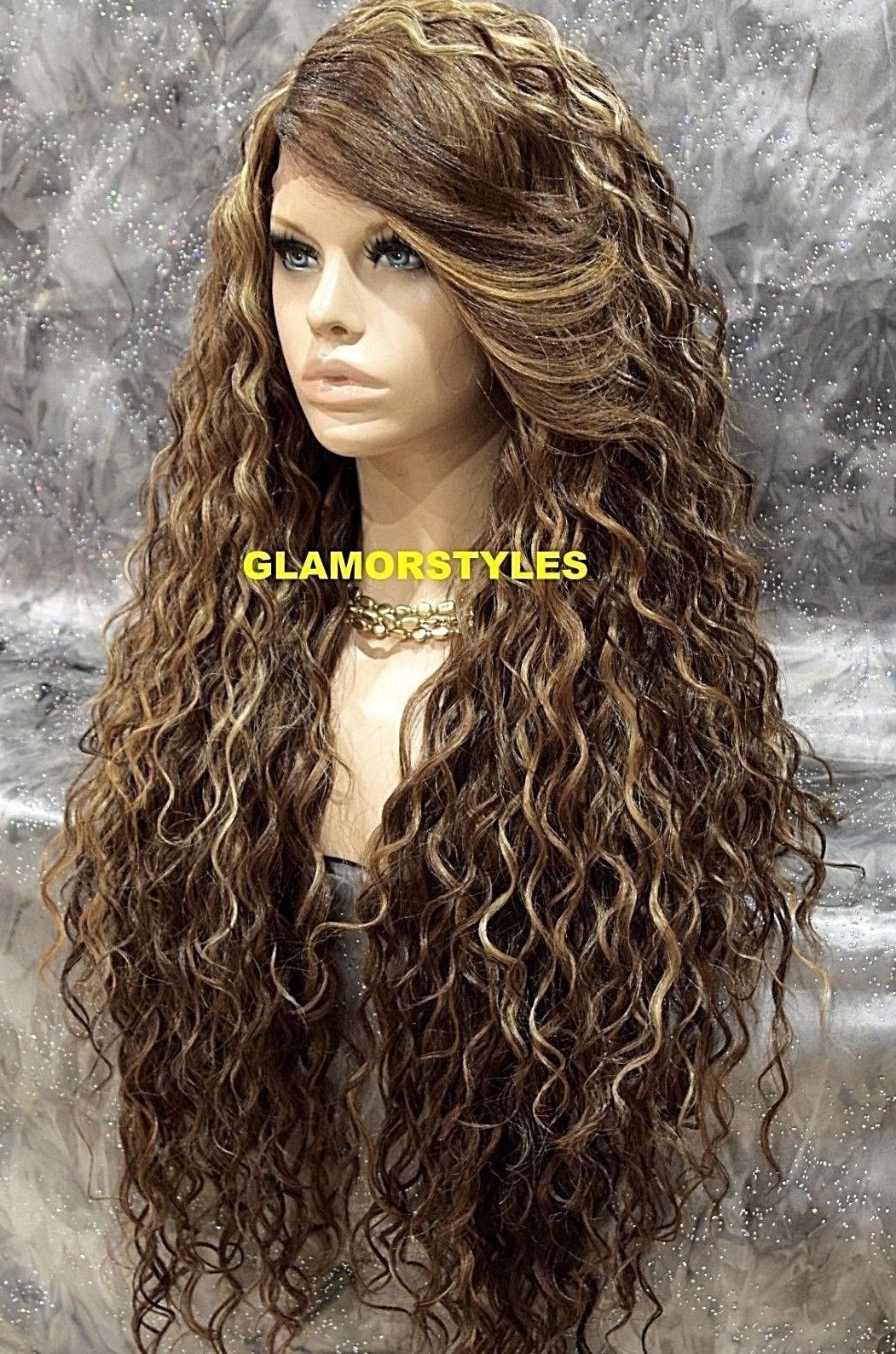 LACE FRONT FULL WIG LONG CURLY LAYERED SIDE PART BROWN BLONDE MIX HEAT OK NWT