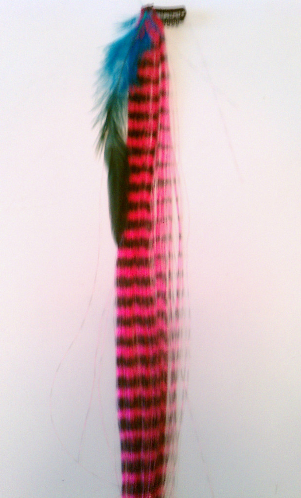 LONG GRIZZLY HAIR EXTENSION W/ FEATHER