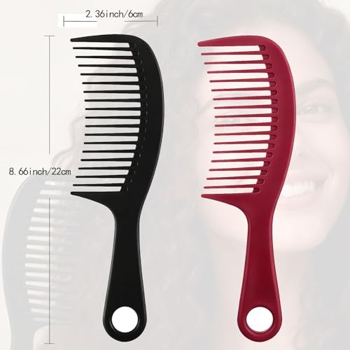 2pcs Large Hair Combs, Wide Tooth Comb for Curls, Durable Detangling Comb Black