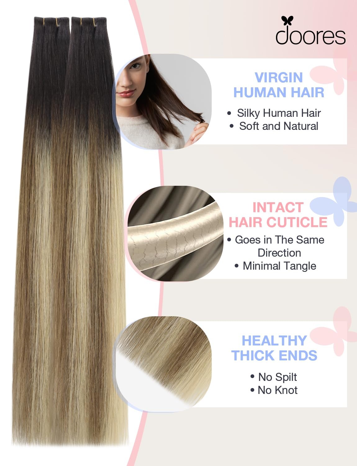 Doores Invisi Edge Human Hair Tape In Extensions 18 Inch Dark Brown To Dirty