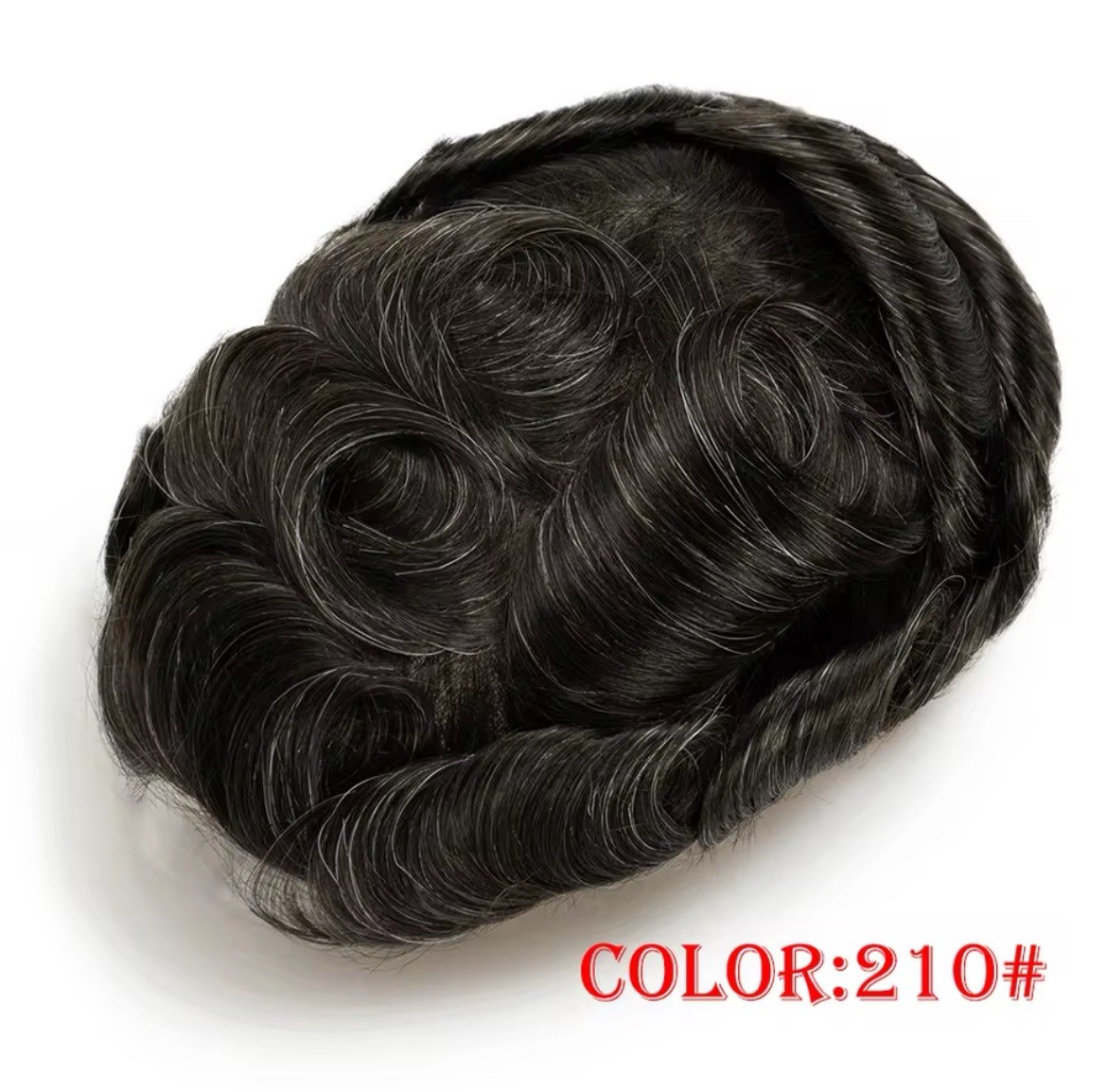 Men’s Human Hair Toupee Hairpiece Lace Base Adhesive Tape-In Wavy 5x7in