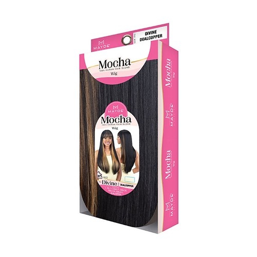 Straight style with colors- Divine Mocha Human Hair Blend Wig