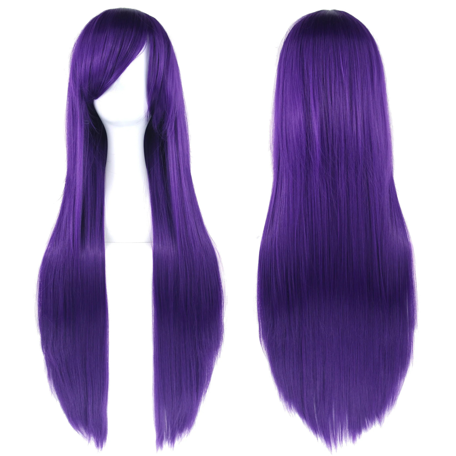 Long White Purple Black Straight Synthetic Cosplay Wig Party Hairpiece for Women