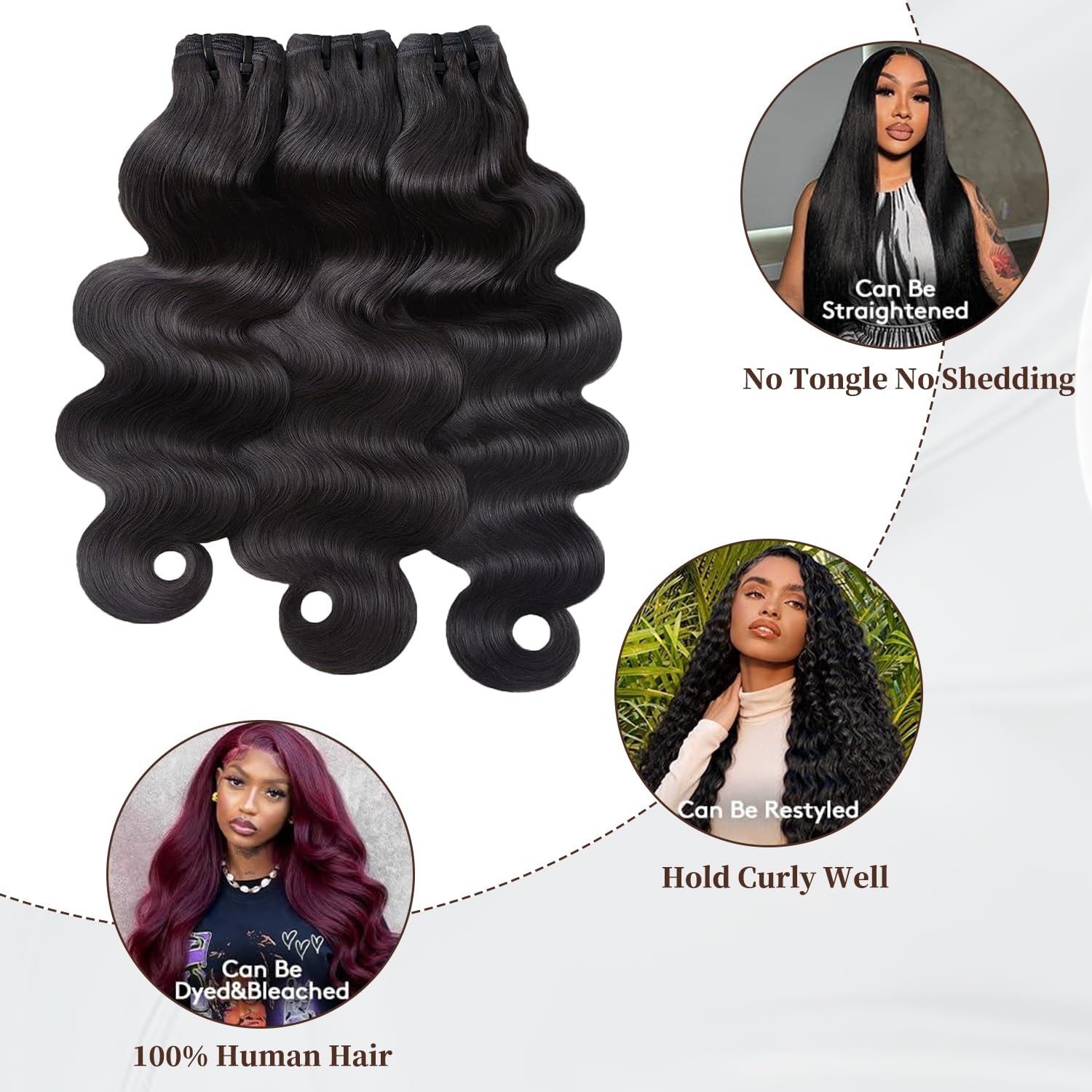 Boutab Body Wave Human Hair Bundle 16 18 20 inch Long-Lasting Sew-In Extensions