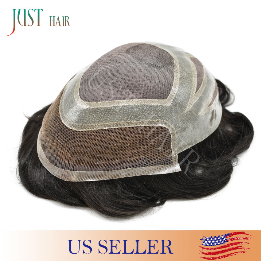 Mens Toupee Hair Replacement System Lace Front Mono Skin Human Hair Pieces US