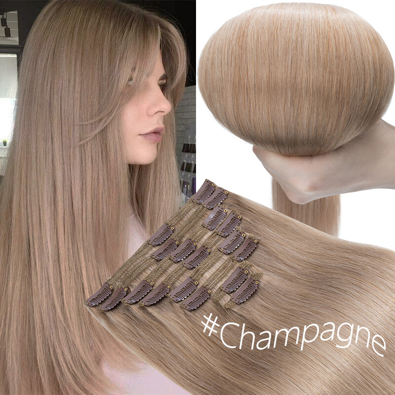Double Wefts Clip In Remy Human Hair Extensions Thick Full Head 8Pieces 18Clips