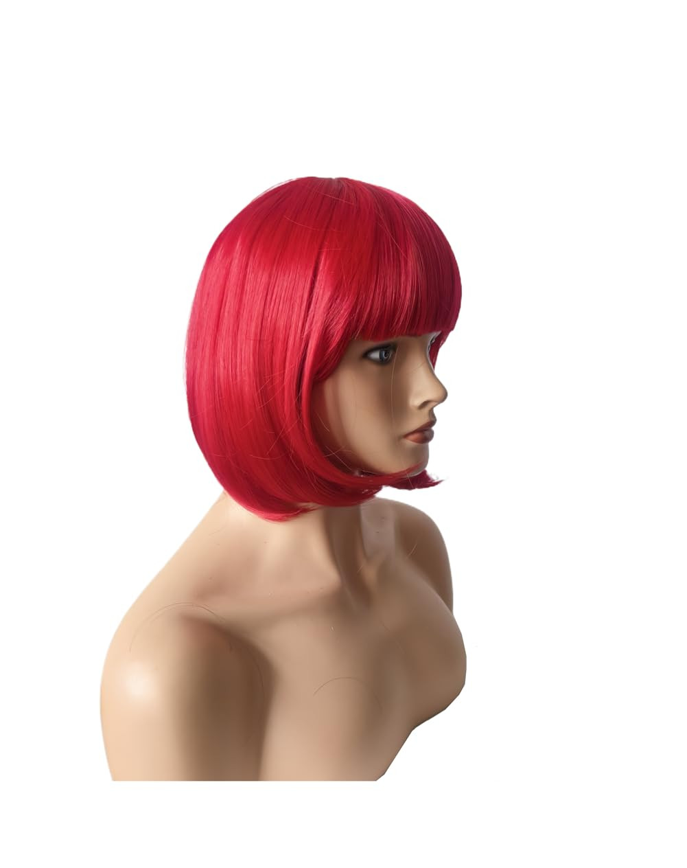 Women Short 11.81”/30Cm Red Bob Straight Wig, Multifunction Flat Bangs Syntheti