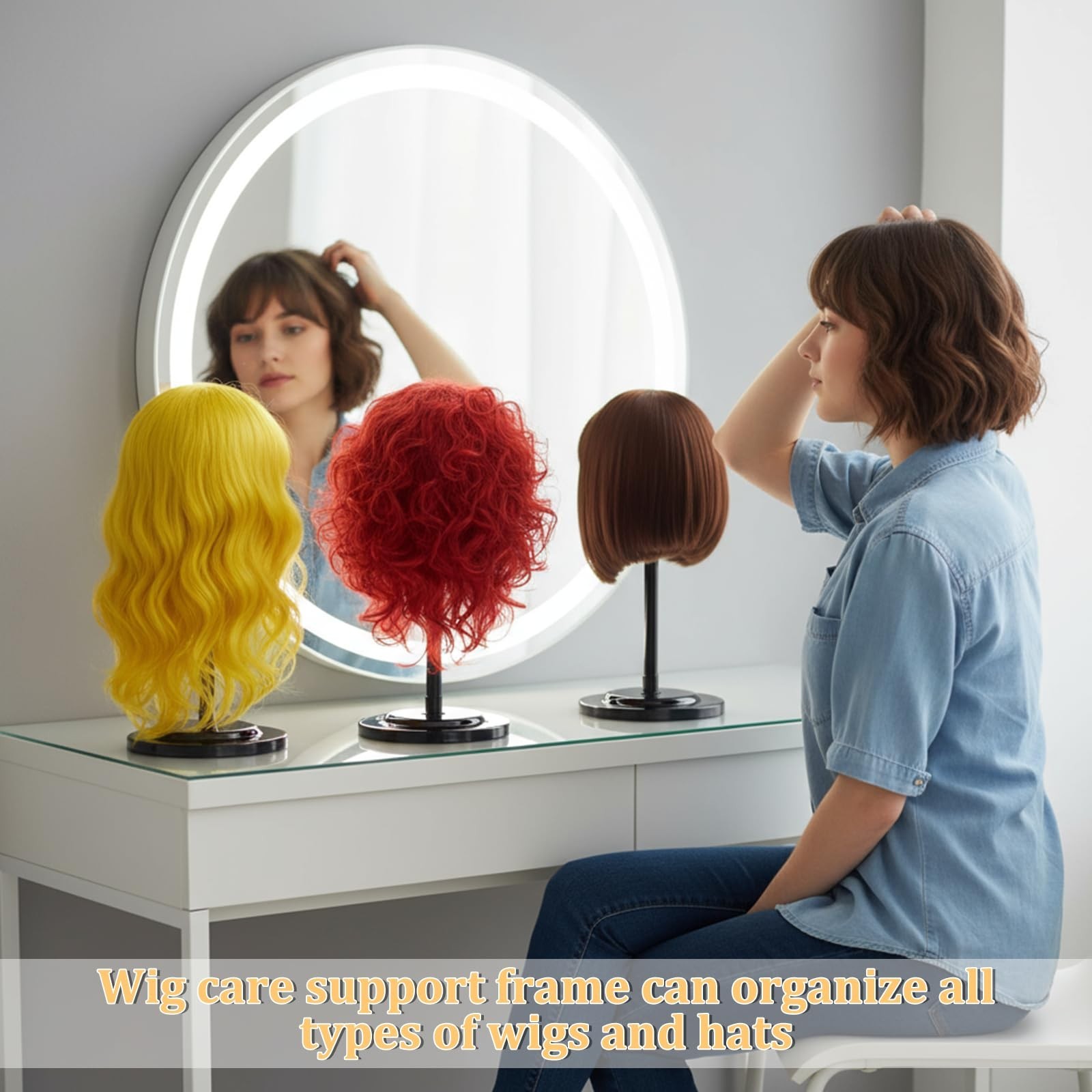8 Pcs Adjustable Wig Stand Set, Portable Non-Slip Hat Display Holders, 9.8″-18.9
