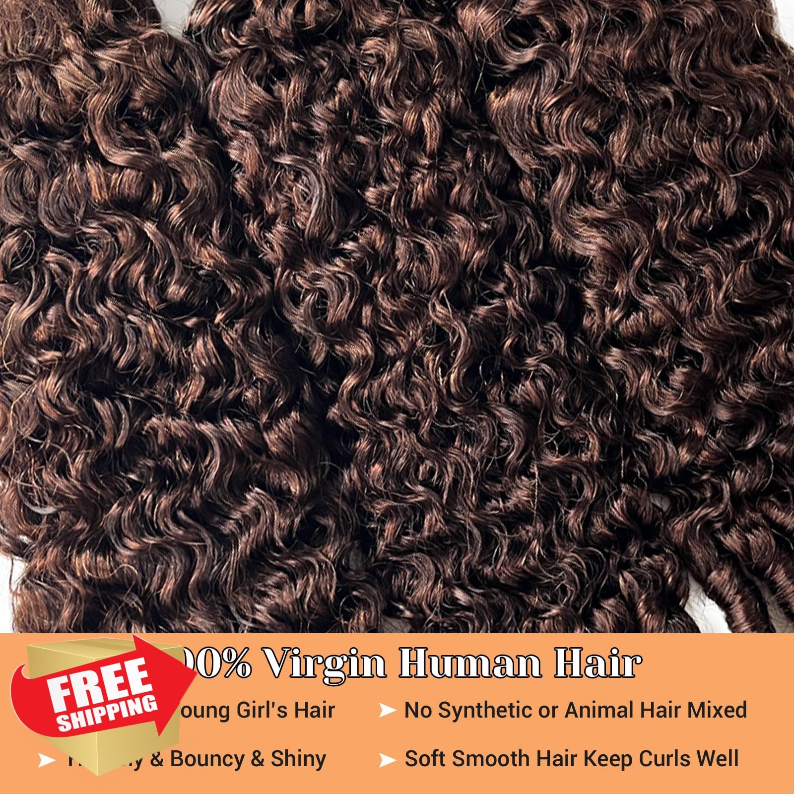 MOOTAFUL Brown Curly Bundles 14 16 18 Inch