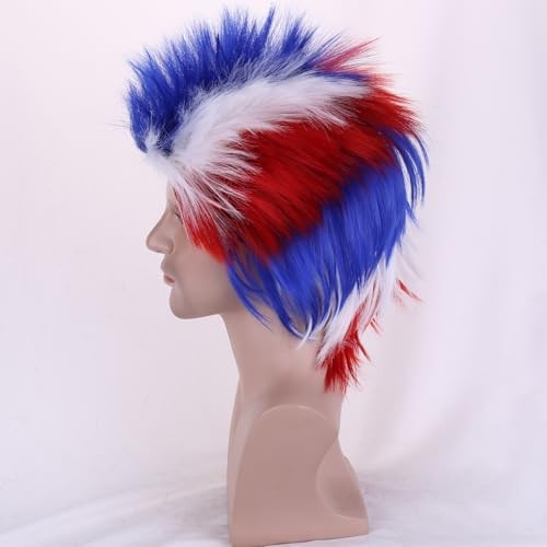 Red White Blue Wigs for Men American Flag Wig 4th of July wigs Crazy Wig Heat