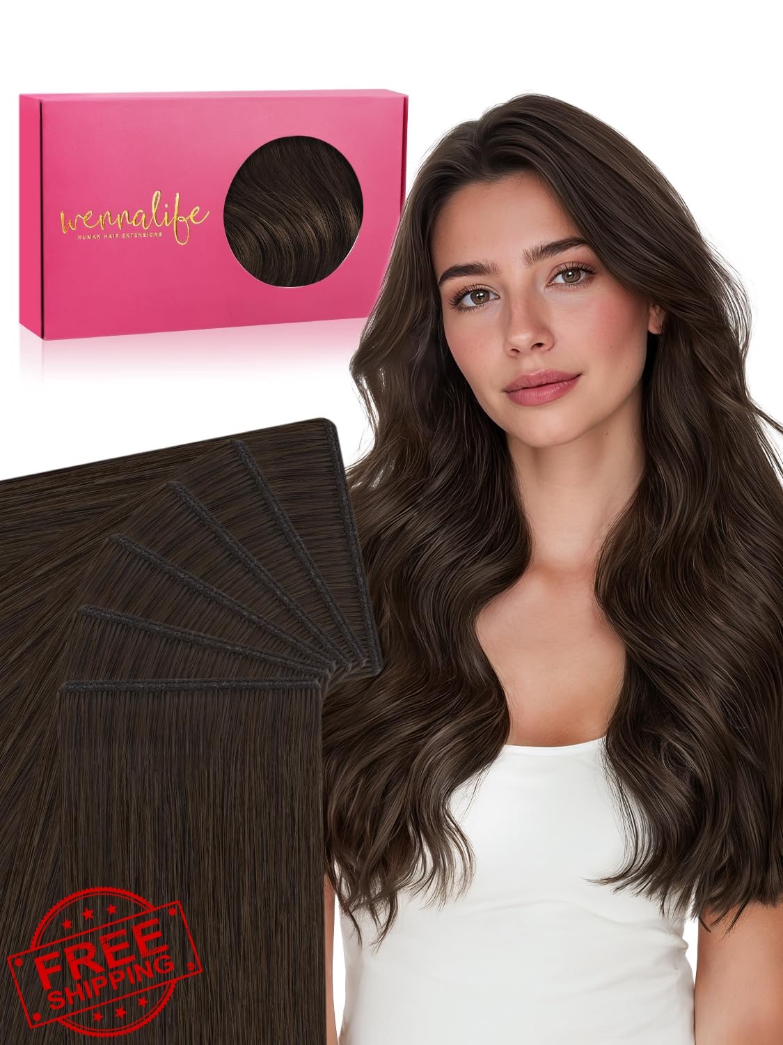 Wennalife Genius #2A Light Dark Brown Tape Hair Ext 18in 50g