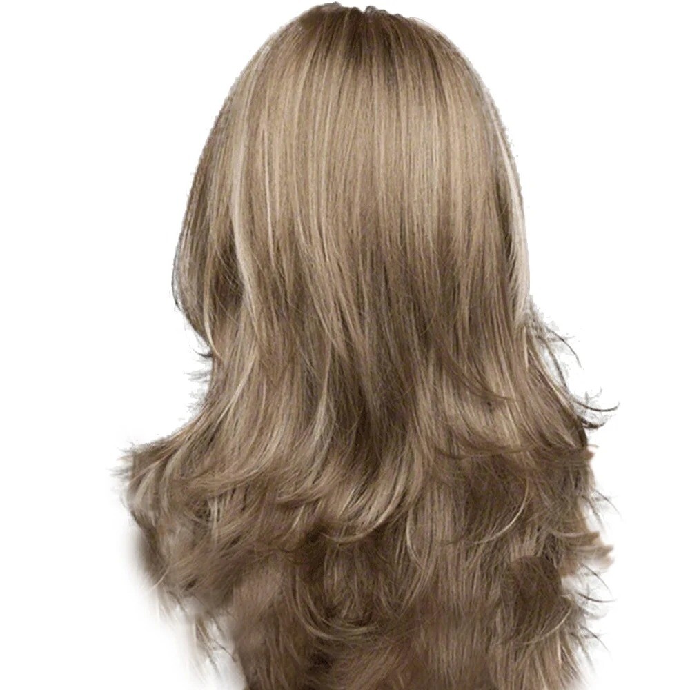 Women Long Curly Brown Natural Wig Glueless Wig Heat Synthesis Adult Female Wig