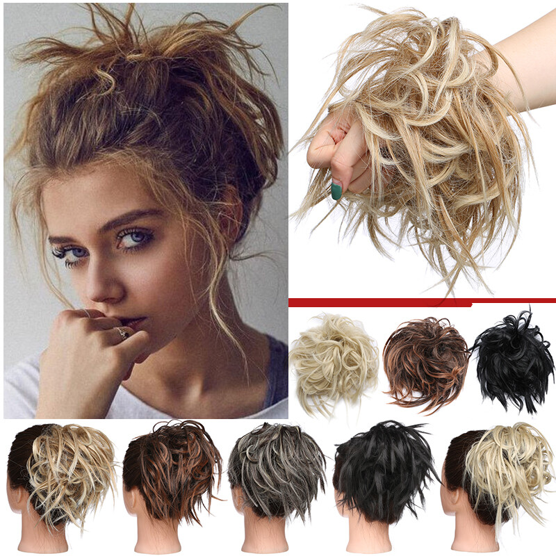 Real Natural Curly Messy Bun Ponytail Scrunchie as Human Fake Hair Extension 45g