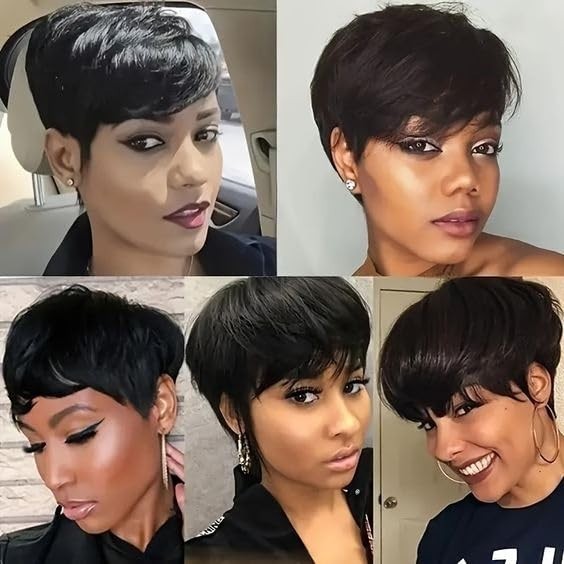 Human Hair Pixie Wig Short Layered G-Free for Black Women 100% Virgin