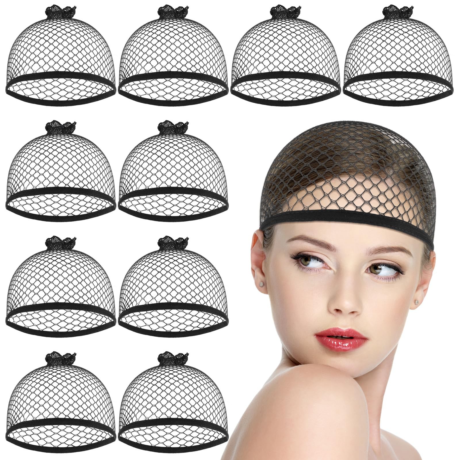 10 Pcs Mesh Wig Caps for Women, Black Wig Cap Net Nylon Hair Net for Lace Front