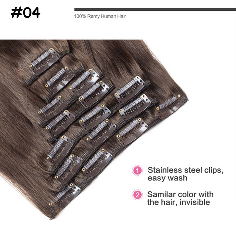 7PCS Real Clip in Remy Human Hair Extensions 70g-120g Straight Full Head US B321