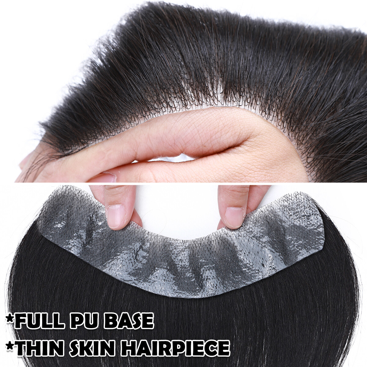 Hairline Men Toupee 100% Human Hair Thin PU Skin Hairpiece Replacement System US