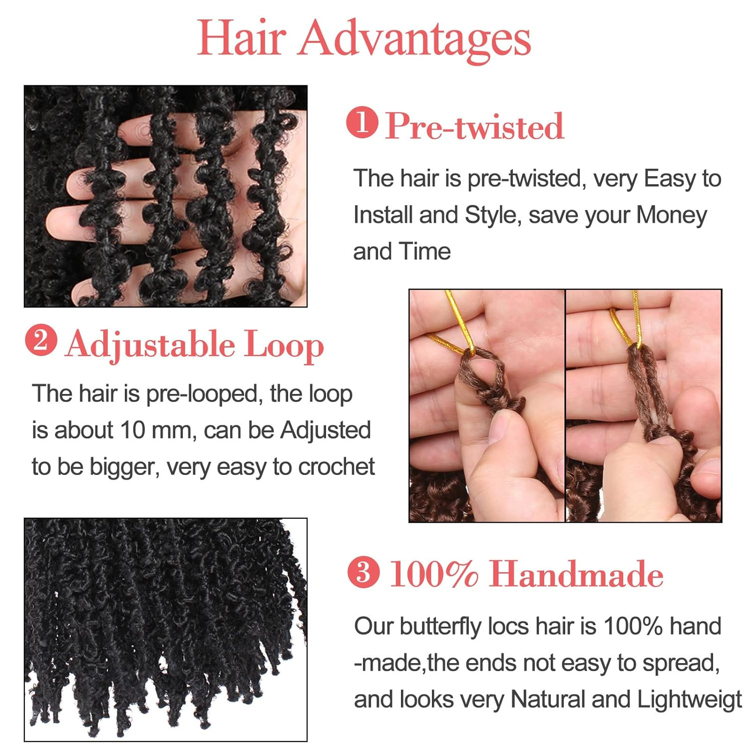 24 Inch Butterfly Locs Crochet Hair 6 Packs Distressed Faux Locs Crcoeht Hair 1B