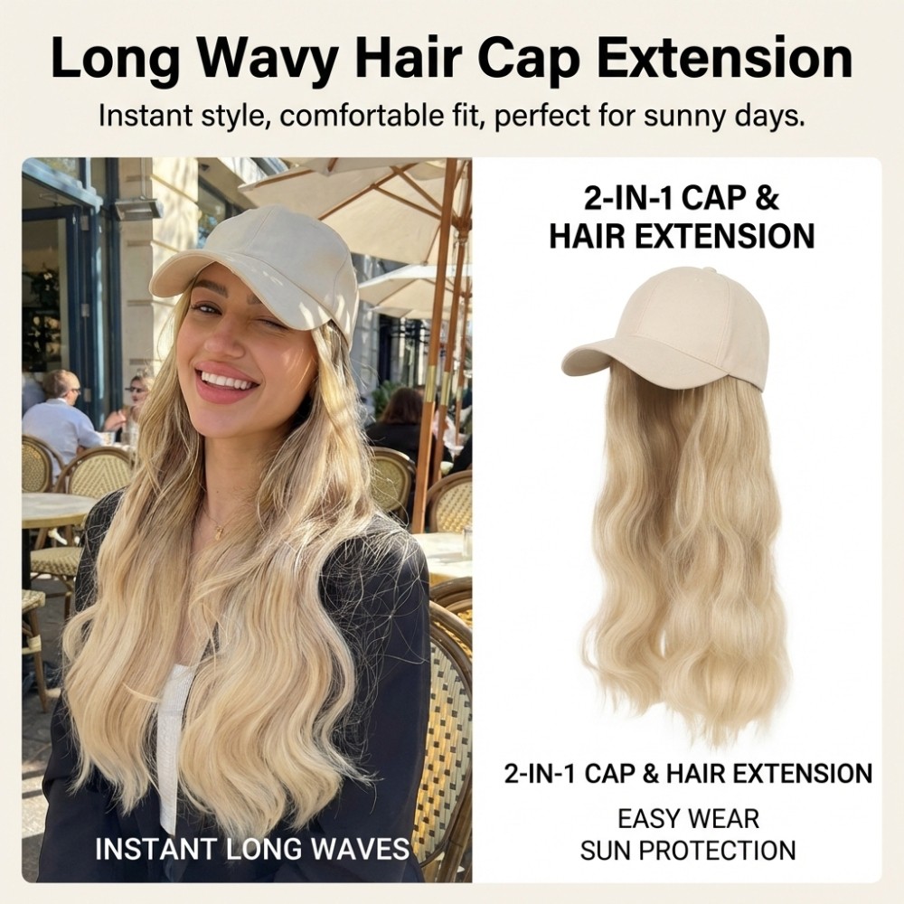 Synthetic Hair Water Wave Wig Fashionable One Piece Long Length Baseball Hat