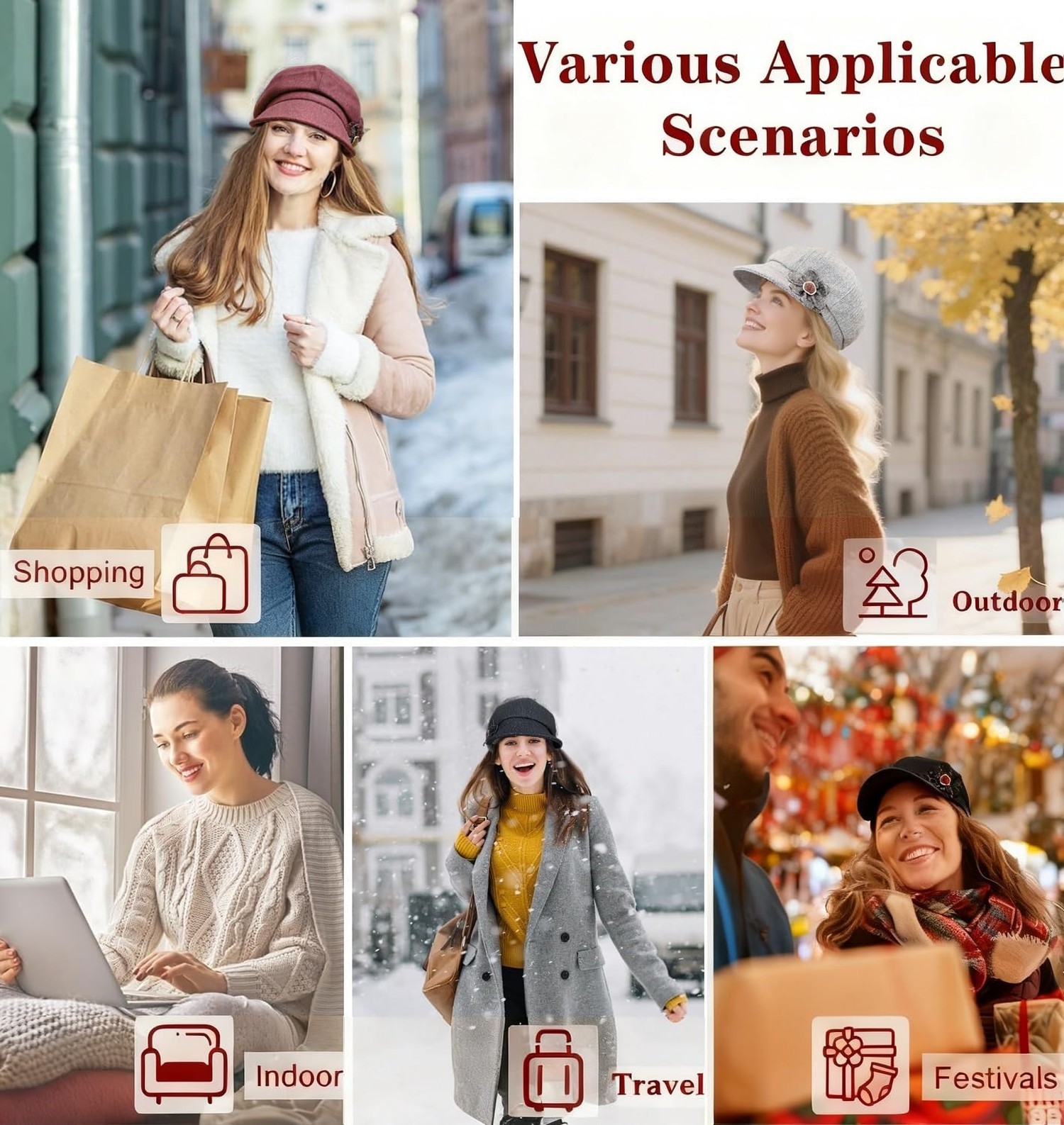 2 Pcs Womens Newsboy Cap Women Retro Classic Visor Newsboy Cabbie Cap Beret H…