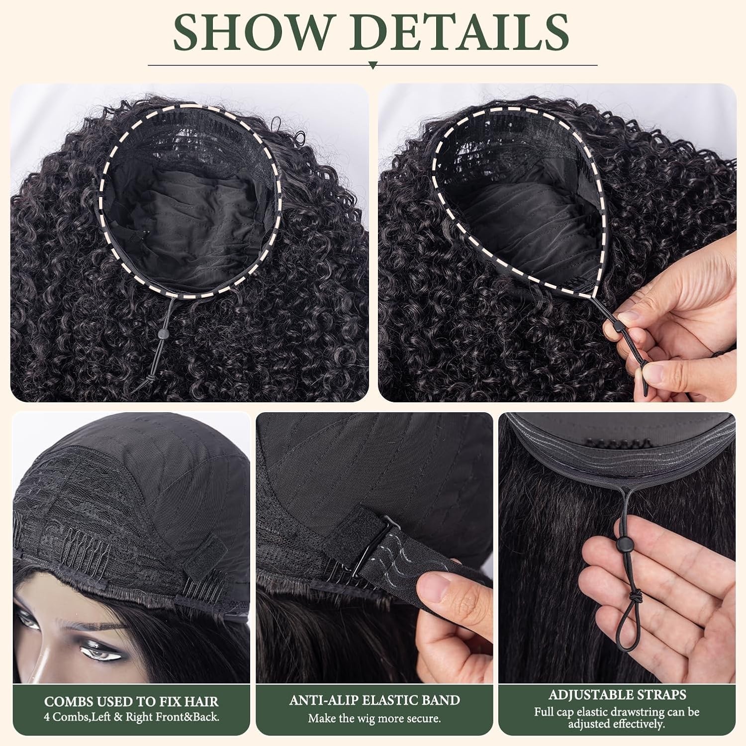 Kinky curly 3 in 1 Half Wig Human Hair, Seamless Flip Over Half Wigs Glueless We