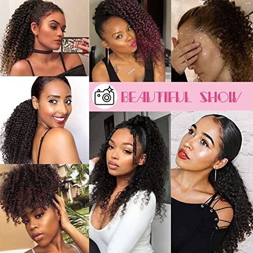 Deep Curly Drawstring Ponytail Extension for Black Women Black Afro 14 Inch 1b