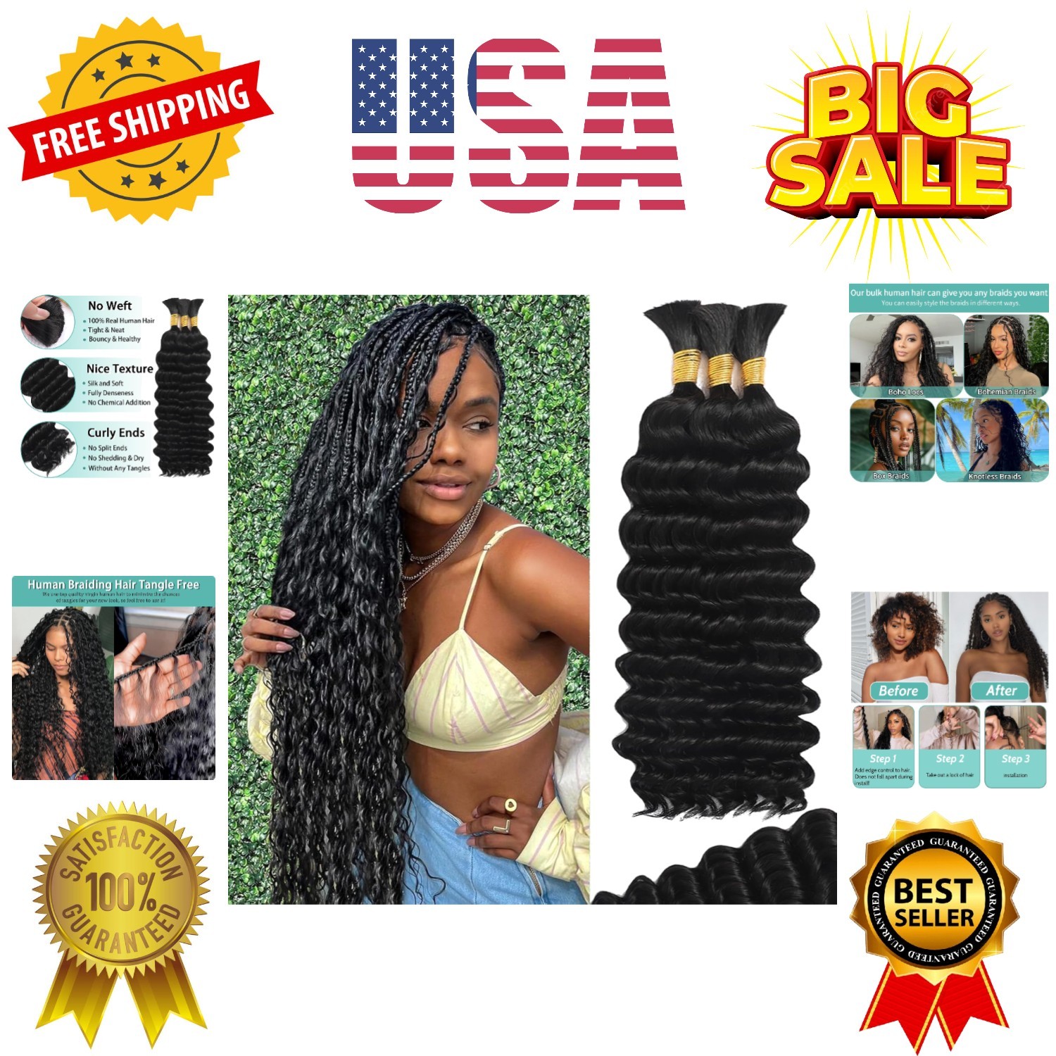 Human Braiding Hair for Boho Braids Human 110g 20 Inch Curly Boho Hair for Br…