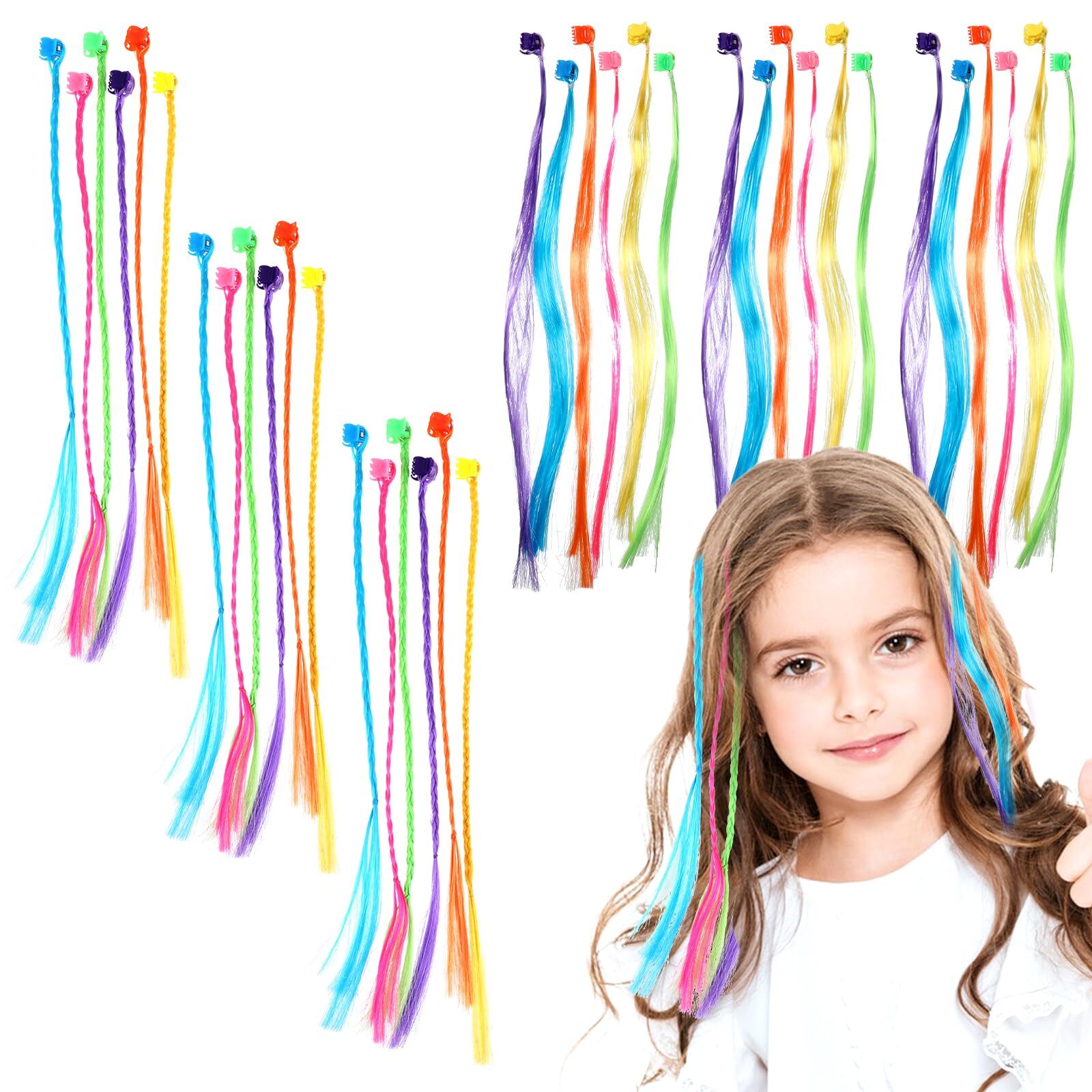 36Pack Rainbow Colors Clip In Hair Extensions for Women Birthday Christmas Party