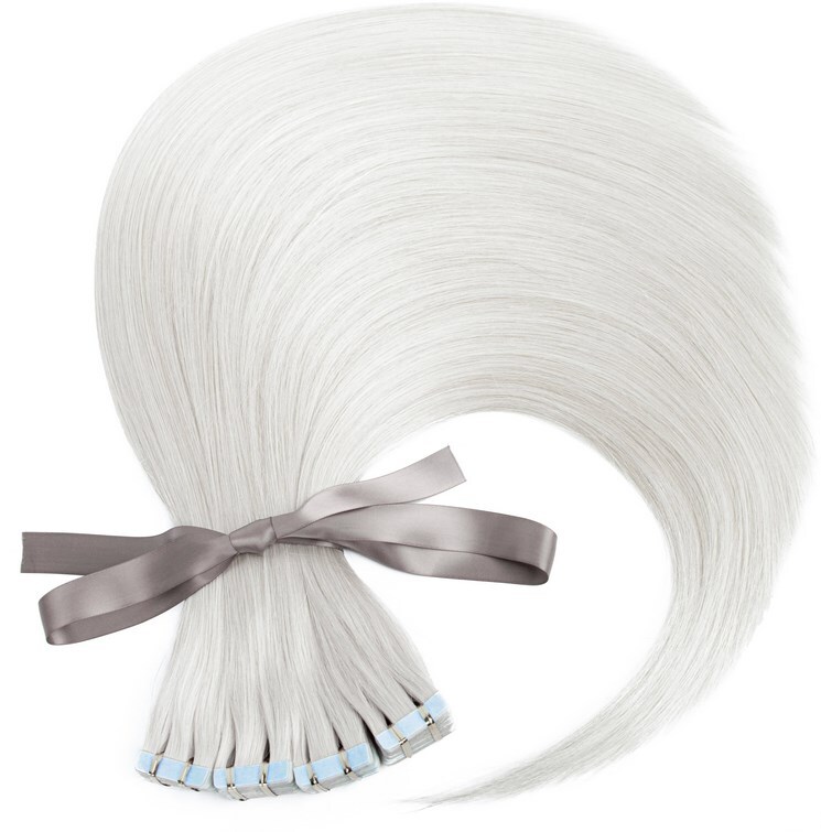 Invisible Tape in 100% Remy Human Hair Extensions Fusion Hair SLIVER Grey 50g