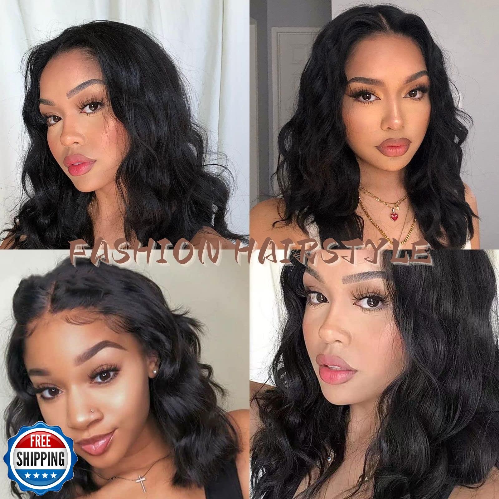 KRSI V Part Bob Wigs Short Black V U Part Wig No Sew in Glueless Clip in Hair