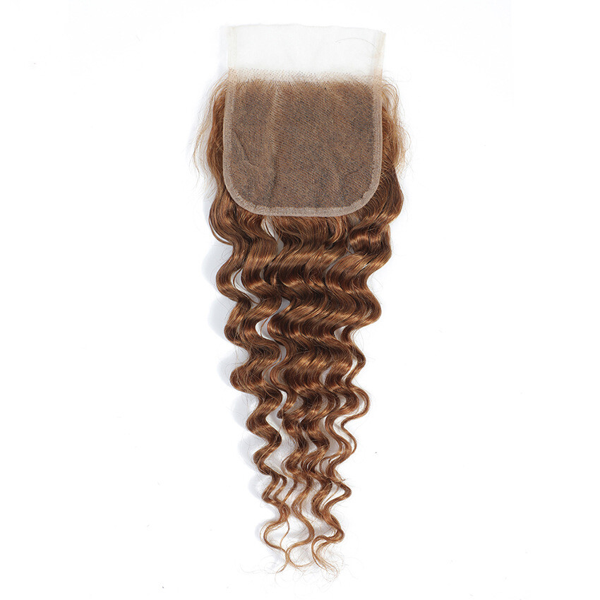 4X4 Lace Closure Brazilian 100% Human Hair Deep Wave 27# 30# Color 12-24inch