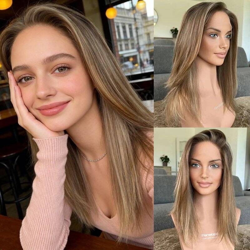 13×4 Ombre Blonde Brown Lace Wig Highlights Human Hair Wig for Women Daily