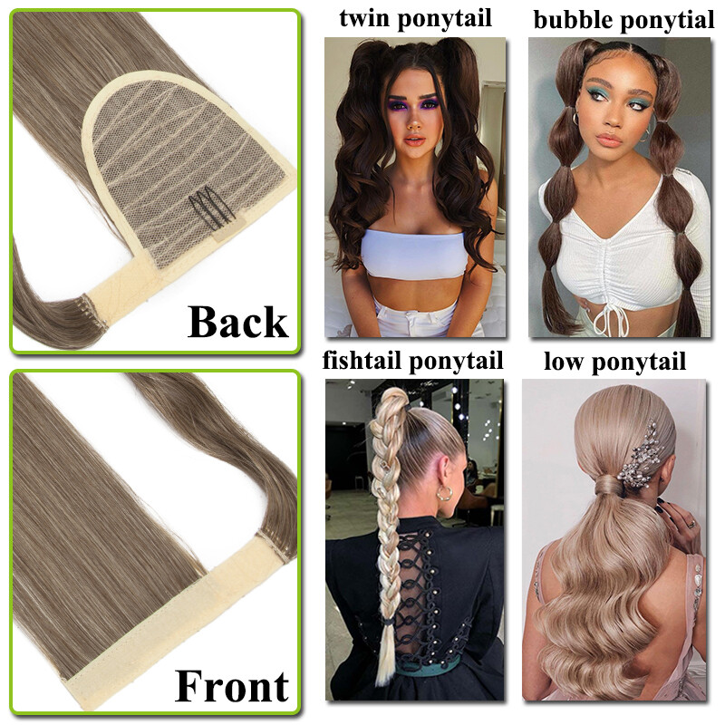 100% Long Wrap Ponytail Clip in Pony Tail Hair Extension Real Natural as Human H