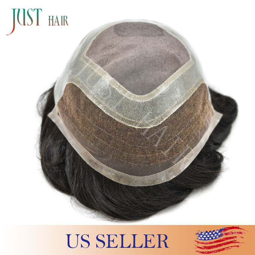 Mens Toupee Hair Replacement System Lace Front Mono Skin Human Hair Pieces US