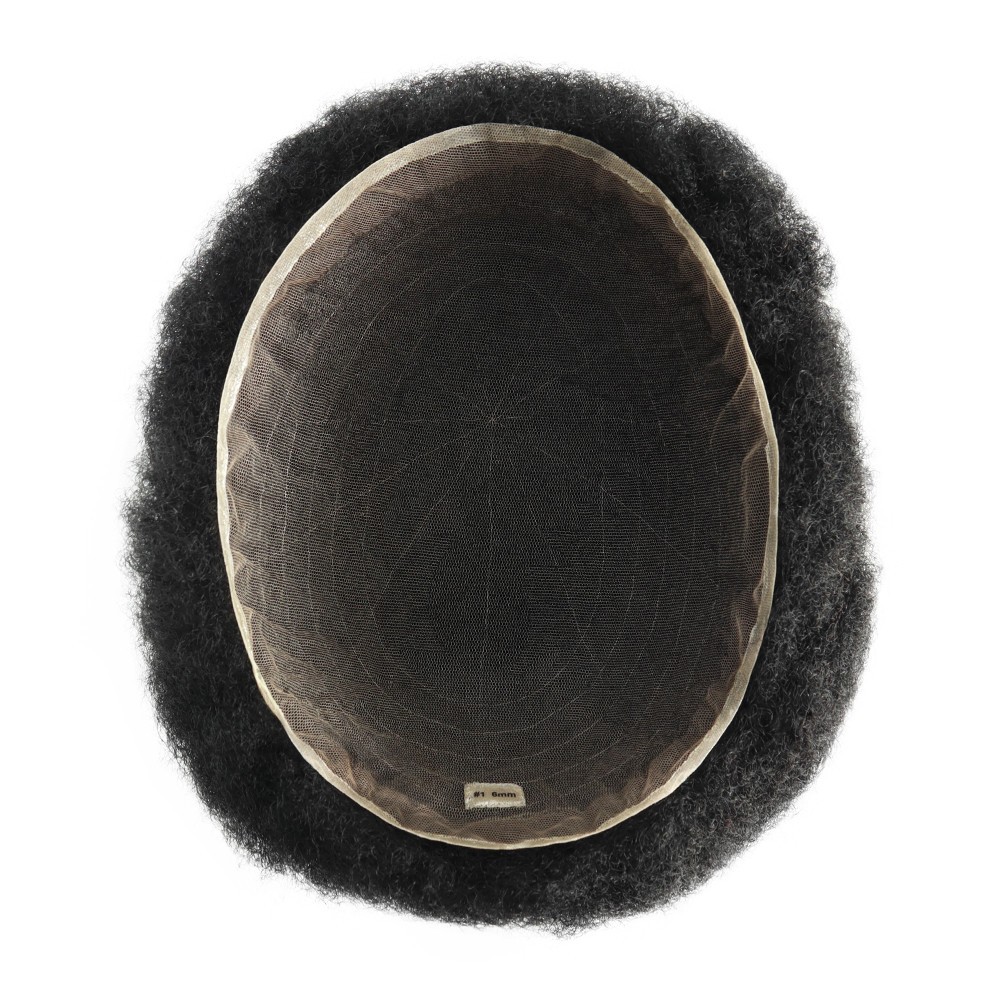 Mens Human Hair System Afro Curl Poly Skin Toupee Curly Black Hair Pieces